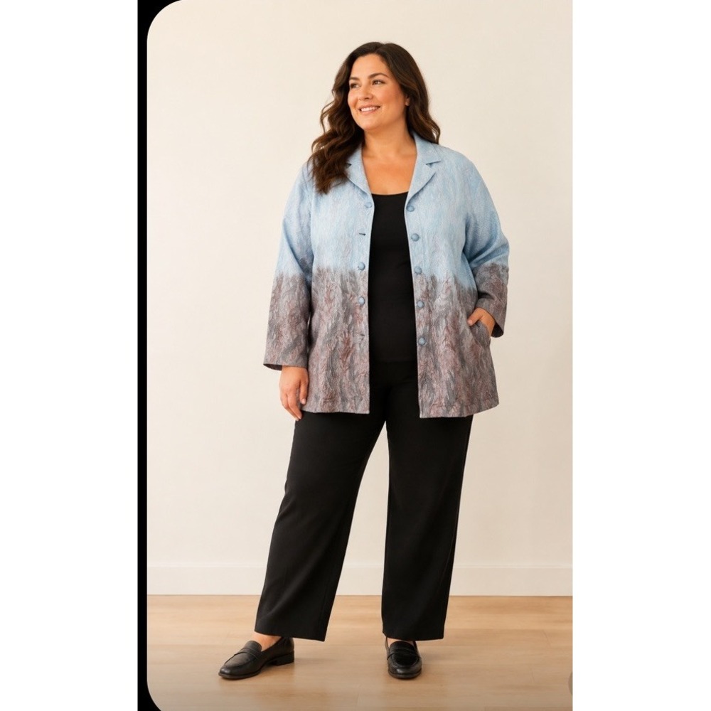 Citron Santa Monica Size 1X Silk Blend Brocade Print Lightweight Jacket